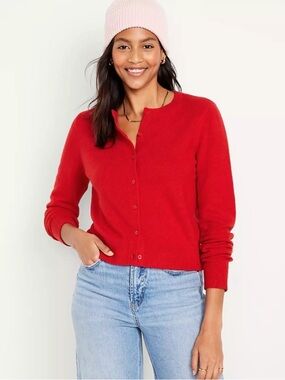 Old Navy Red Button-Front Crewneck Cardigan